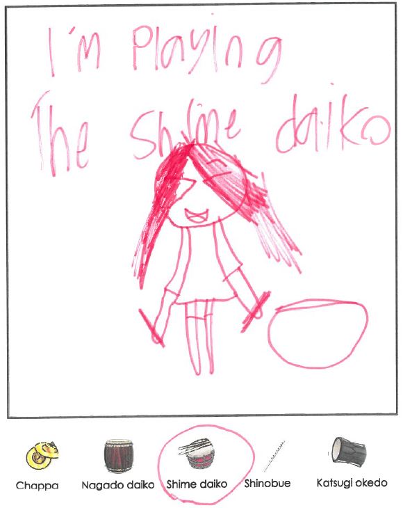 Drawing by a student at Jacana School for Autism after seeing Taikoz perform